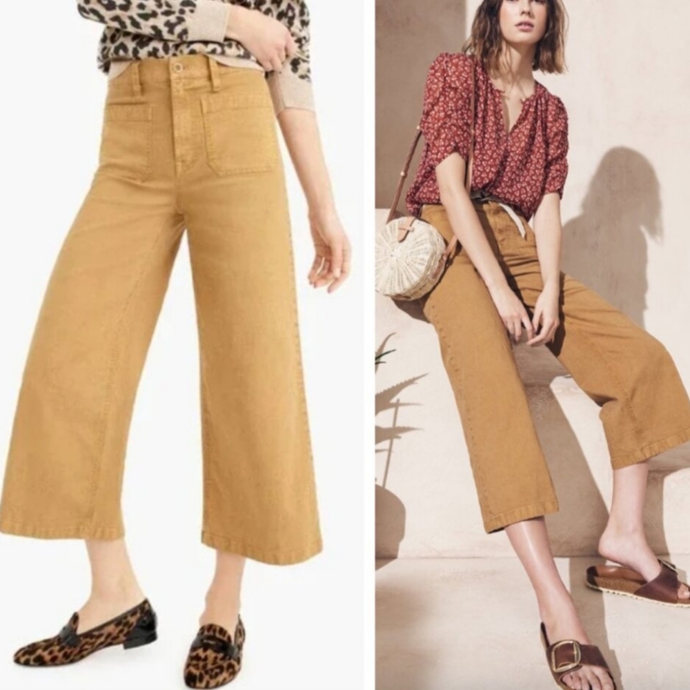 Point Sur J. Crew Wide Leg Crop Pants Women's 24P Mustard Yellow Boho Retro 90s